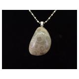 .925 Sterling Silver Petoskey Stone Pendant Necklace