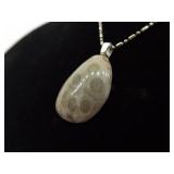 .925 Sterling Silver Petoskey Stone Pendant Necklace