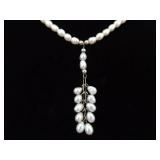 .925 Sterling Silver Liquid Silver Genuine Pearl Dangle Pendant Necklace
