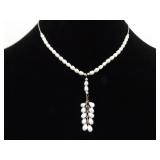 .925 Sterling Silver Liquid Silver Genuine Pearl Dangle Pendant Necklace