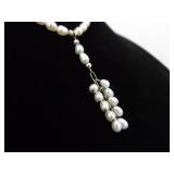 .925 Sterling Silver Liquid Silver Genuine Pearl Dangle Pendant Necklace