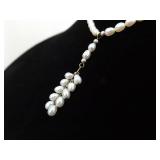 .925 Sterling Silver Liquid Silver Genuine Pearl Dangle Pendant Necklace