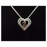 .925 Sterling Silver 10k Yellow Gold and Diamond Accented Jane Seymour Open Heart Pendant Necklace