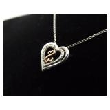 .925 Sterling Silver 10k Yellow Gold and Diamond Accented Jane Seymour Open Heart Pendant Necklace