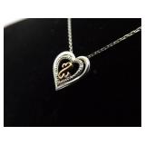 .925 Sterling Silver 10k Yellow Gold and Diamond Accented Jane Seymour Open Heart Pendant Necklace