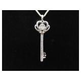 .925 Sterling Silver 10k Yellow Gold and Diamond Accented Key To My Heart Pendant Necklace