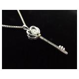 .925 Sterling Silver 10k Yellow Gold and Diamond Accented Key To My Heart Pendant Necklace