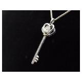 .925 Sterling Silver 10k Yellow Gold and Diamond Accented Key To My Heart Pendant Necklace