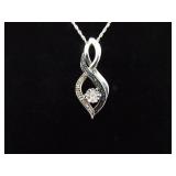 .925 Sterling Silver Diamond and Sapphire Crystal Accented Infinity Pendant Necklace