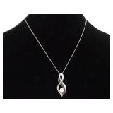 .925 Sterling Silver Diamond and Sapphire Crystal Accented Infinity Pendant Necklace
