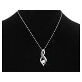 .925 Sterling Silver Diamond and Sapphire Crystal Accented Infinity Pendant Necklace