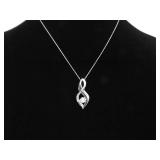 .925 Sterling Silver Diamond and Sapphire Crystal Accented Infinity Pendant Necklace