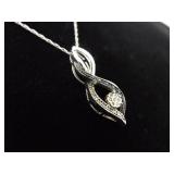 .925 Sterling Silver Diamond and Sapphire Crystal Accented Infinity Pendant Necklace