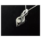 .925 Sterling Silver Diamond and Sapphire Crystal Accented Infinity Pendant Necklace