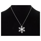 .925 Sterling Silver Diamond Accented Snowflake Pendant Necklace