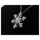 .925 Sterling Silver Diamond Accented Snowflake Pendant Necklace