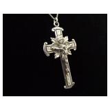.925 Sterling Silver Larger Well Made Crucifix Pendant Necklace