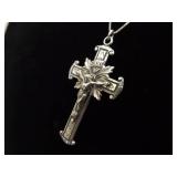 .925 Sterling Silver Larger Well Made Crucifix Pendant Necklace