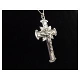 .925 Sterling Silver Larger Well Made Crucifix Pendant Necklace