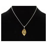 .925 Sterling Silver Citrine Healing Crystal Pendant Necklace