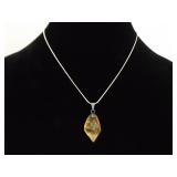 .925 Sterling Silver Citrine Healing Crystal Pendant Necklace