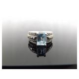 .925 Sterling Silver Art Nouveau Topaz Ring Size 5.75