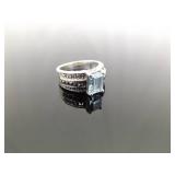 .925 Sterling Silver Art Nouveau Topaz Ring Size 5.75