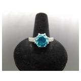 .925 Sterling Silver Aquamarine Crystal Ring Size 11