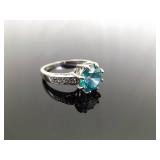 .925 Sterling Silver Aquamarine Crystal Ring Size 11