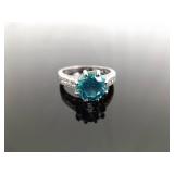 .925 Sterling Silver Aquamarine Crystal Ring Size 11