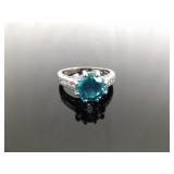 .925 Sterling Silver Aquamarine Crystal Ring Size 11