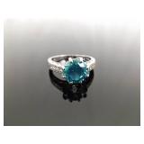 .925 Sterling Silver Aquamarine Crystal Ring Size 11