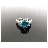 .925 Sterling Silver Aquamarine Crystal Ring Size 11