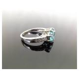 .925 Sterling Silver Aquamarine Crystal Ring Size 11