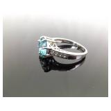 .925 Sterling Silver Aquamarine Crystal Ring Size 11