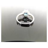 .925 Sterling Silver Aquamarine Crystal Ring Size 11