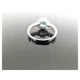 .925 Sterling Silver Aquamarine Crystal Ring Size 11