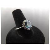 .925 Sterling Silver Aquamarine Crystal Ring Size 9