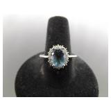 .925 Sterling Silver Aquamarine Crystal Ring Size 9