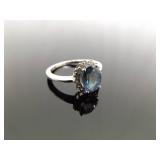 .925 Sterling Silver Aquamarine Crystal Ring Size 9