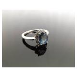 .925 Sterling Silver Aquamarine Crystal Ring Size 9