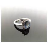 .925 Sterling Silver Aquamarine Crystal Ring Size 9