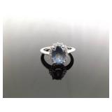.925 Sterling Silver Aquamarine Crystal Ring Size 9