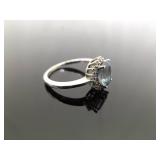 .925 Sterling Silver Aquamarine Crystal Ring Size 9