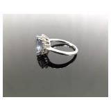 .925 Sterling Silver Aquamarine Crystal Ring Size 9