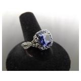 .925 Sterling Silver Sapphire Crystal Ring Size 10
