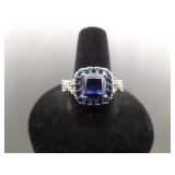 .925 Sterling Silver Sapphire Crystal Ring Size 10