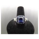 .925 Sterling Silver Sapphire Crystal Ring Size 10