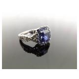 .925 Sterling Silver Sapphire Crystal Ring Size 10