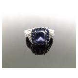 .925 Sterling Silver Sapphire Crystal Ring Size 10